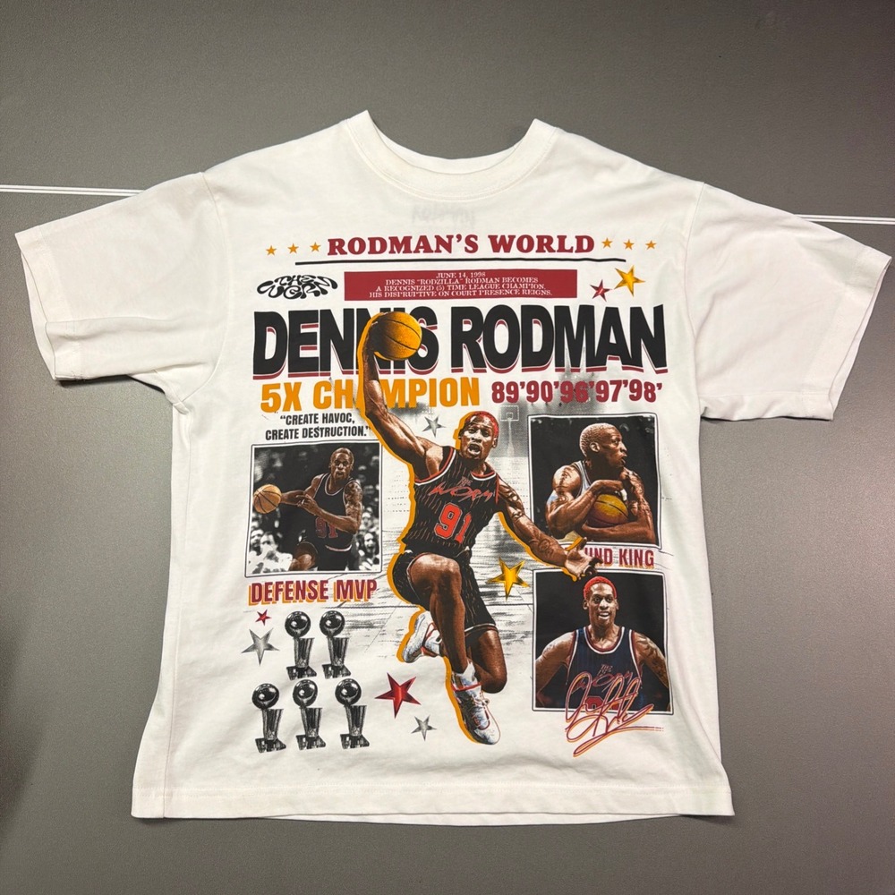 Rodman Apparel Dennis Rodman World Graphic T-Shirt Mens Small White 5X Champion